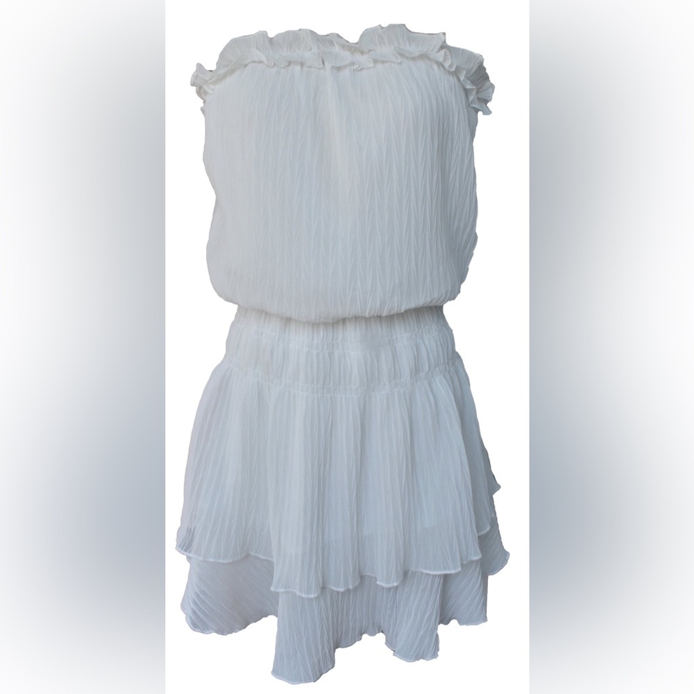 Glam White Strapless Ruffle Mini Dress size small - Picture 6 of 6